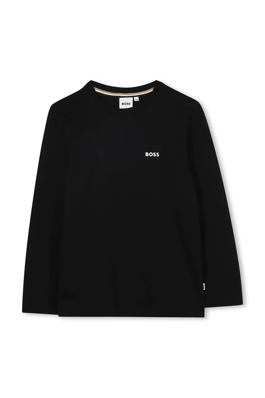 BOSS longsleeve din bumbac pentru copii culoarea negru, cu imprimeu, J52364