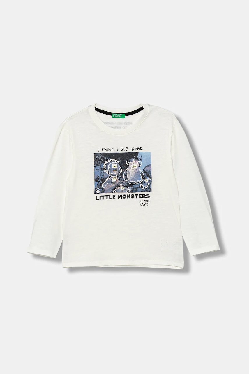 United Colors of Benetton longsleeve din bumbac pentru copii culoarea alb, cu imprimeu, 3TAMG10KM