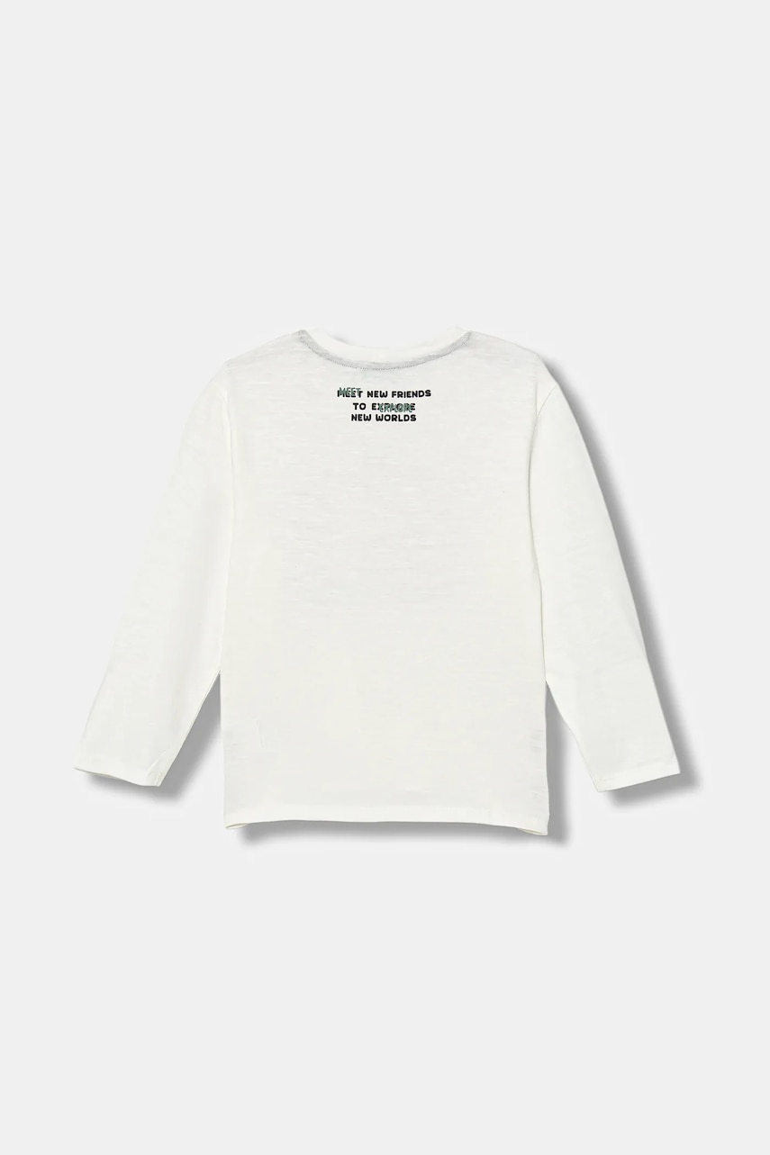 Хлопковый детский лонгслив United Colors of Benetton цвет белый с принтом 3TAMG10KM Хлопковый детский лонгслив United Colors of Benetton цвет белый с принтом 3TAMG10KM