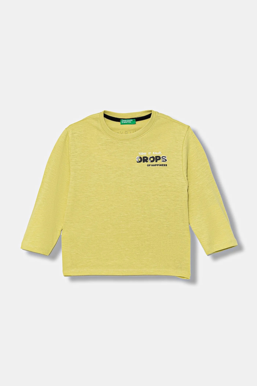 Хлопковый детский лонгслив United Colors of Benetton цвет зелёный с принтом 3TAMG10KM Хлопковый детский лонгслив United Colors of Benetton цвет зелёный с принтом 3TAMG10KM