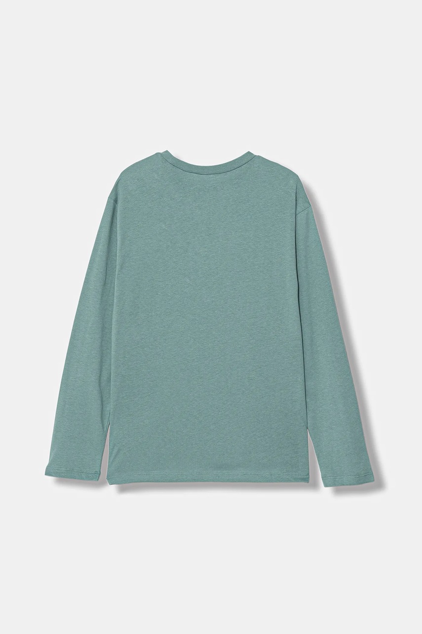 Хлопковый детский лонгслив United Colors of Benetton цвет бирюзовый с принтом 35RYC10QQ Хлопковый детский лонгслив United Colors of Benetton цвет бирюзовый с принтом 35RYC10QQ