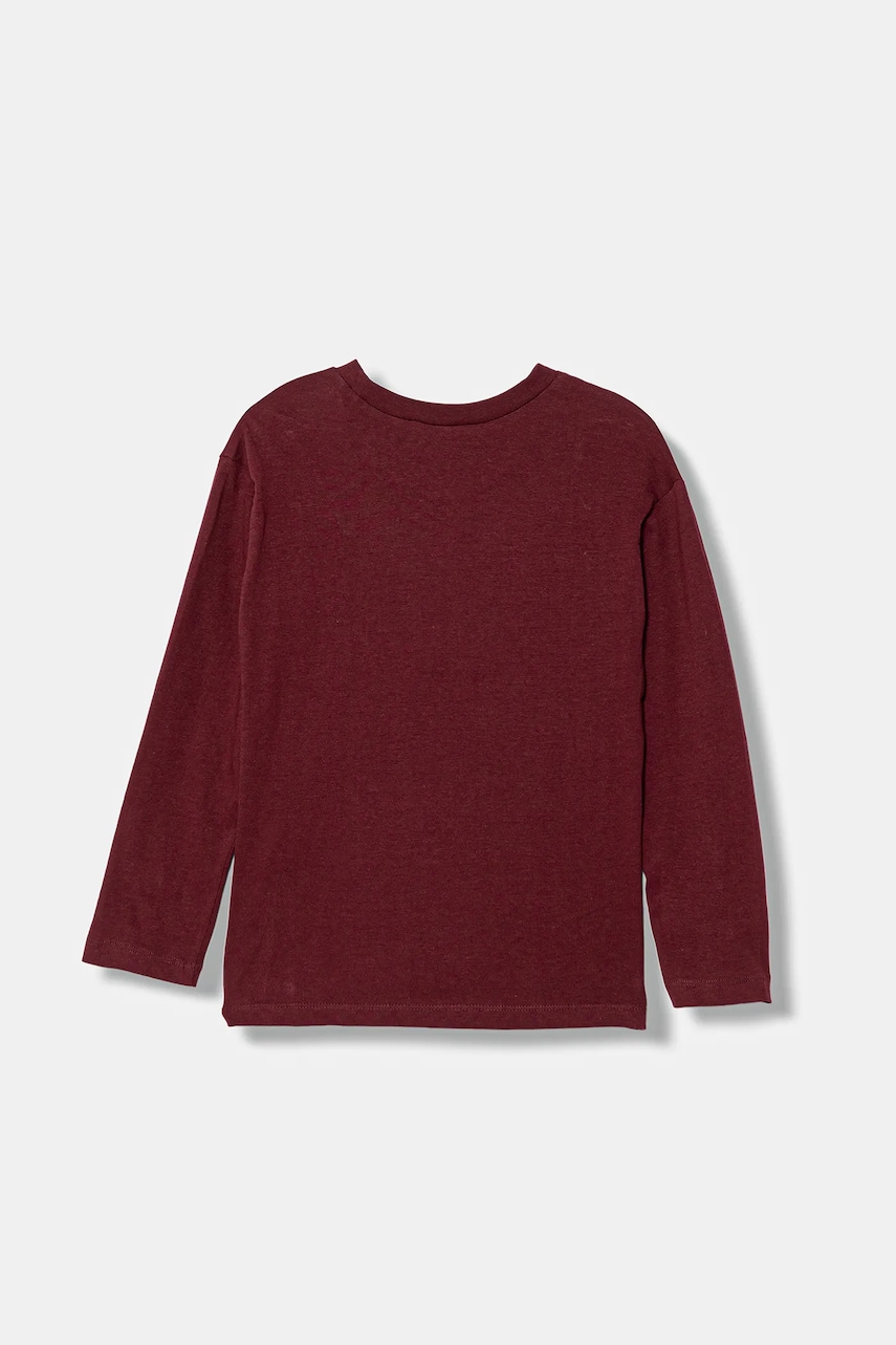 Хлопковый детский лонгслив United Colors of Benetton цвет бордовый с принтом 35RYC10QQ Хлопковый детский лонгслив United Colors of Benetton цвет бордовый с принтом 35RYC10QQ