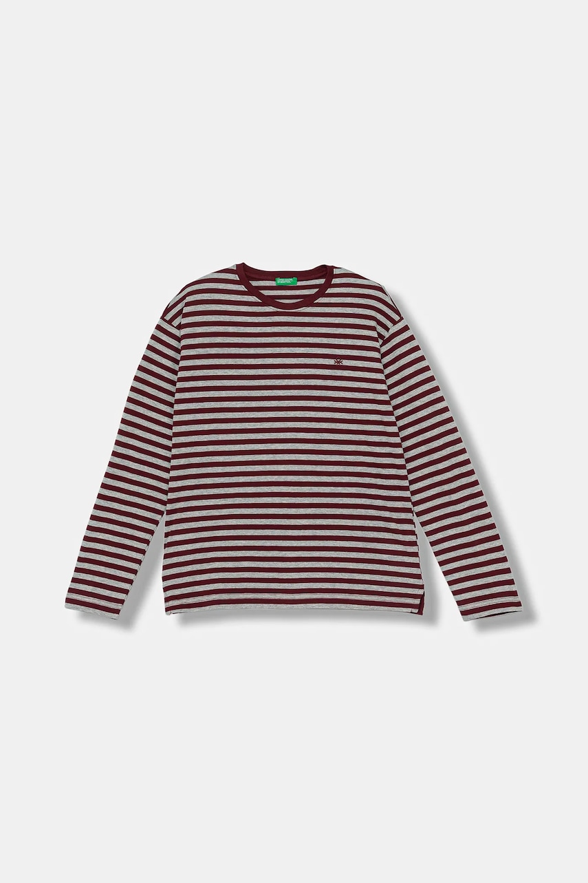 United Colors of Benetton longsleeve din bumbac pentru copii culoarea bordo, cu imprimeu, 3FNLC10QB