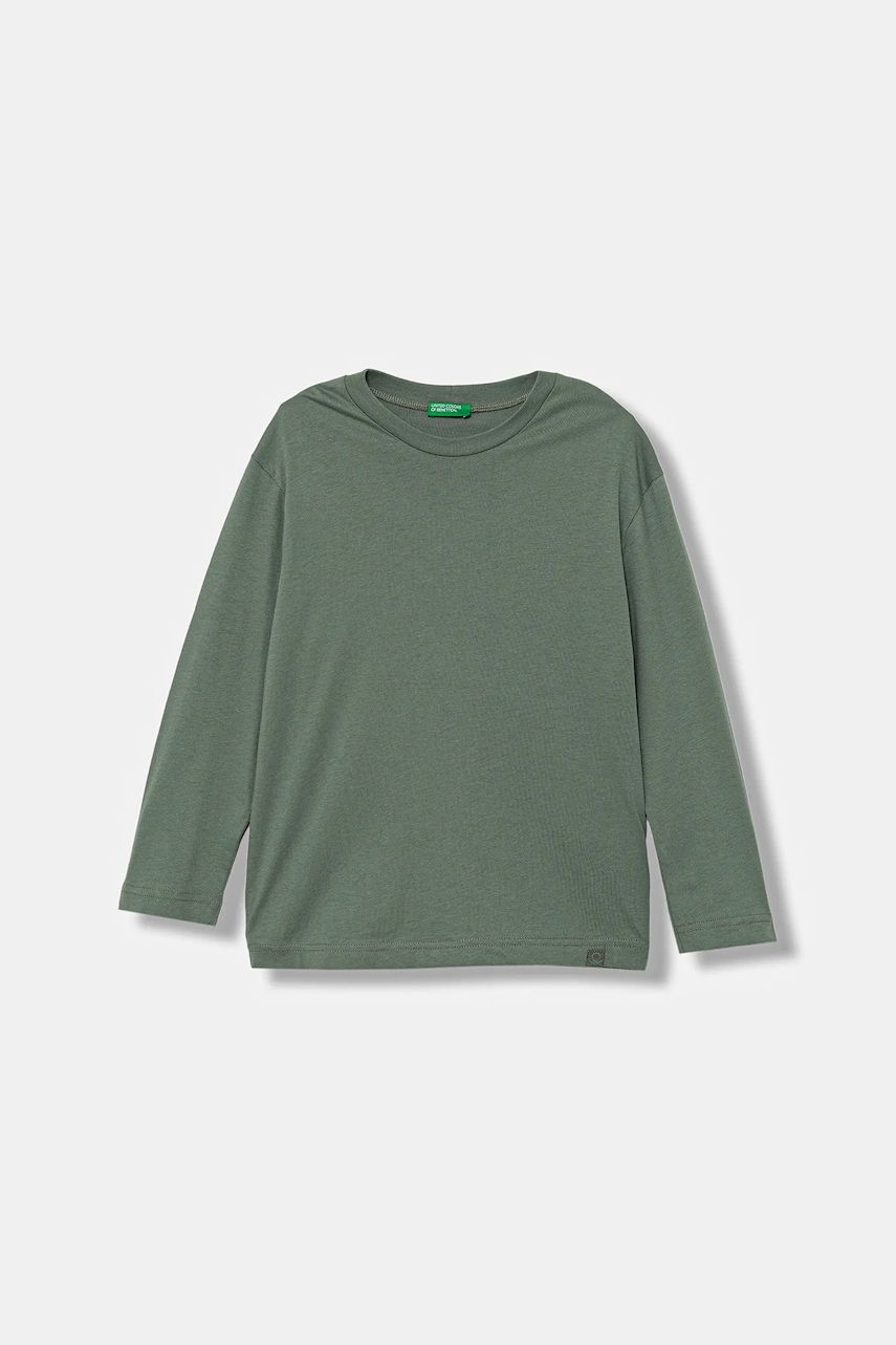 Levně Dětské bavlněné tričko s dlouhým rukávem United Colors of Benetton zelená barva, 3I1XC10DB