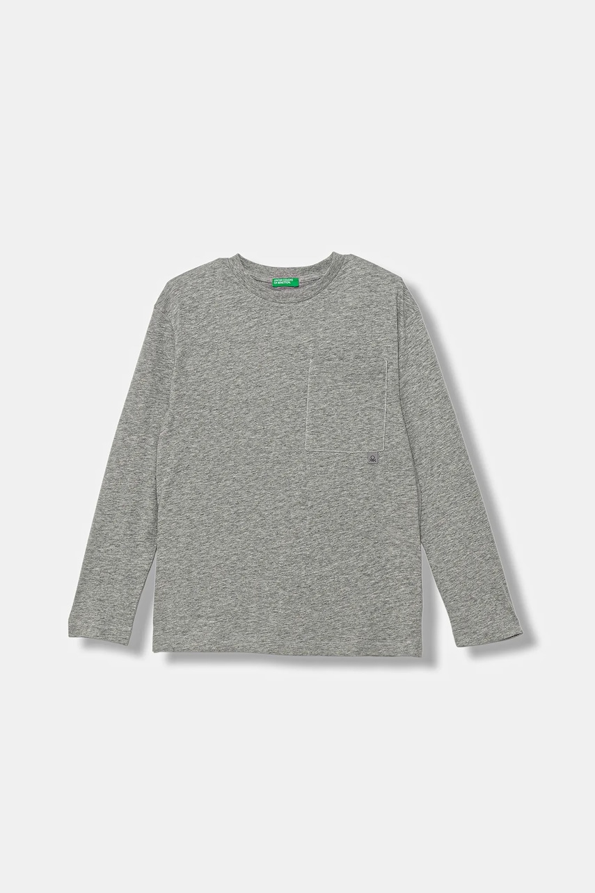 United Colors of Benetton longsleeve din bumbac pentru copii culoarea gri, cu imprimeu, 3I1XC10QS