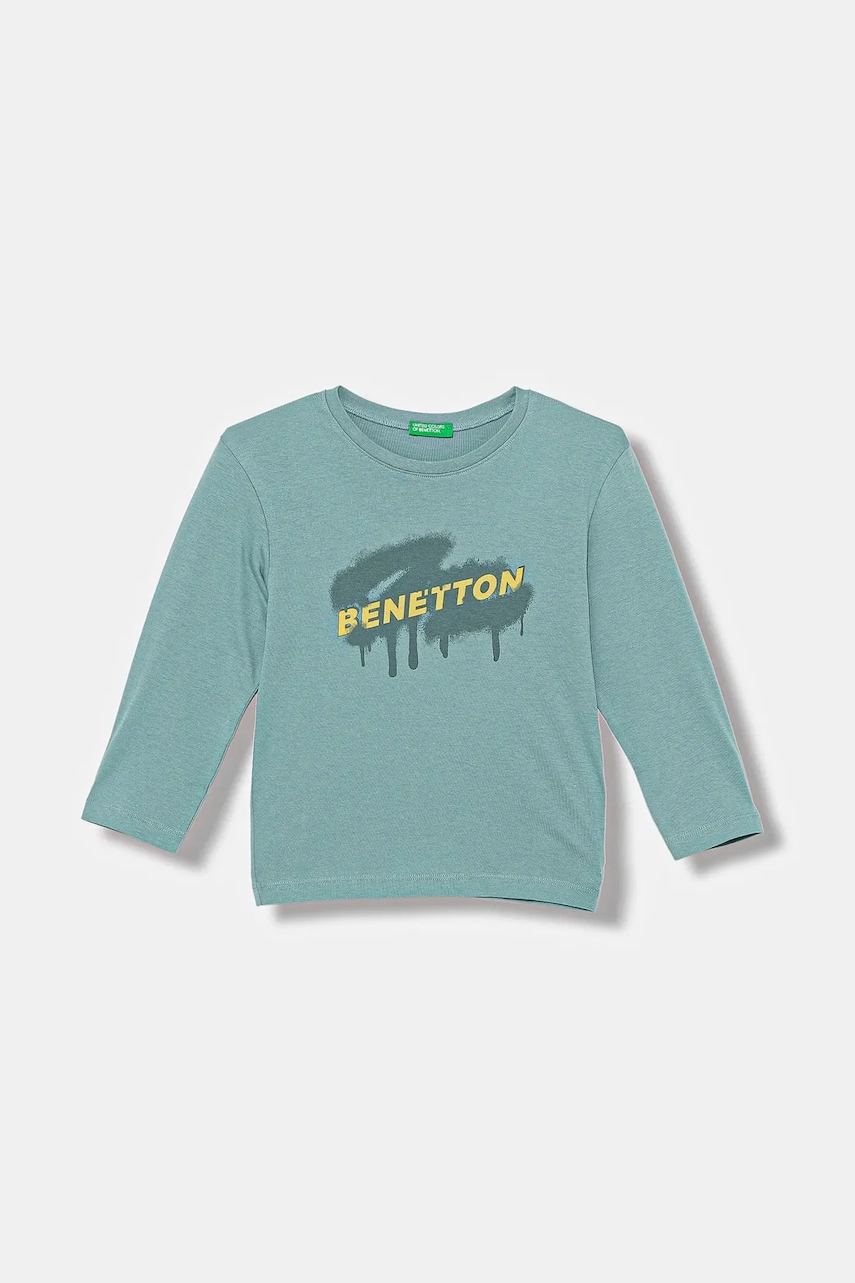 United Colors of Benetton longsleeve copii culoarea turcoaz, cu imprimeu, 3I1XG10JZ