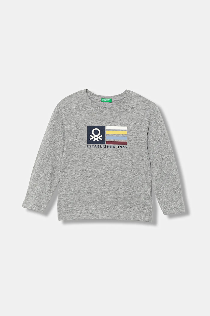 United Colors of Benetton longsleeve copii culoarea gri, cu imprimeu, 3I1XG10JZ