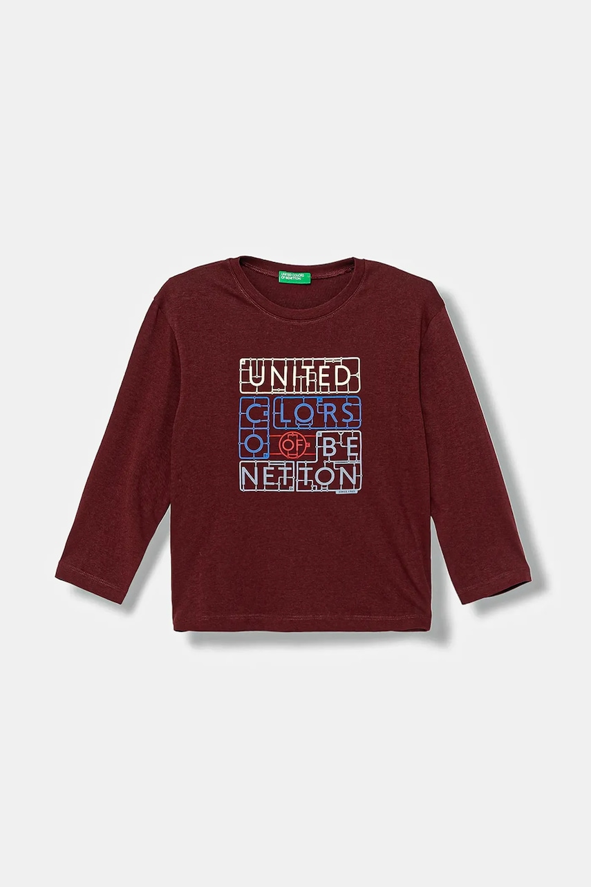 United Colors of Benetton longsleeve copii culoarea bordo, cu imprimeu, 3I1XG10JZ