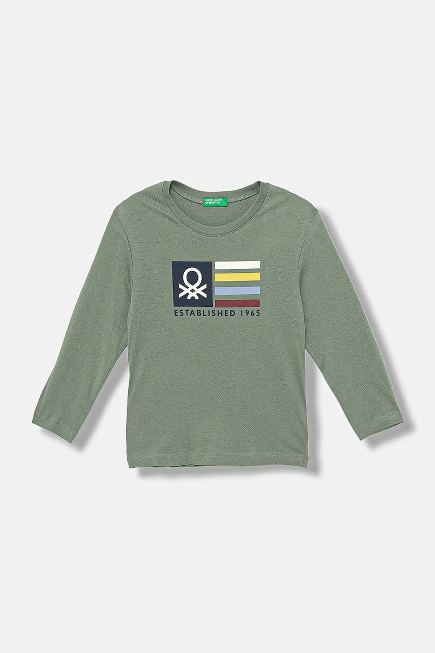 United Colors of Benetton longsleeve copii culoarea verde, cu imprimeu, 3I1XG10JZ
