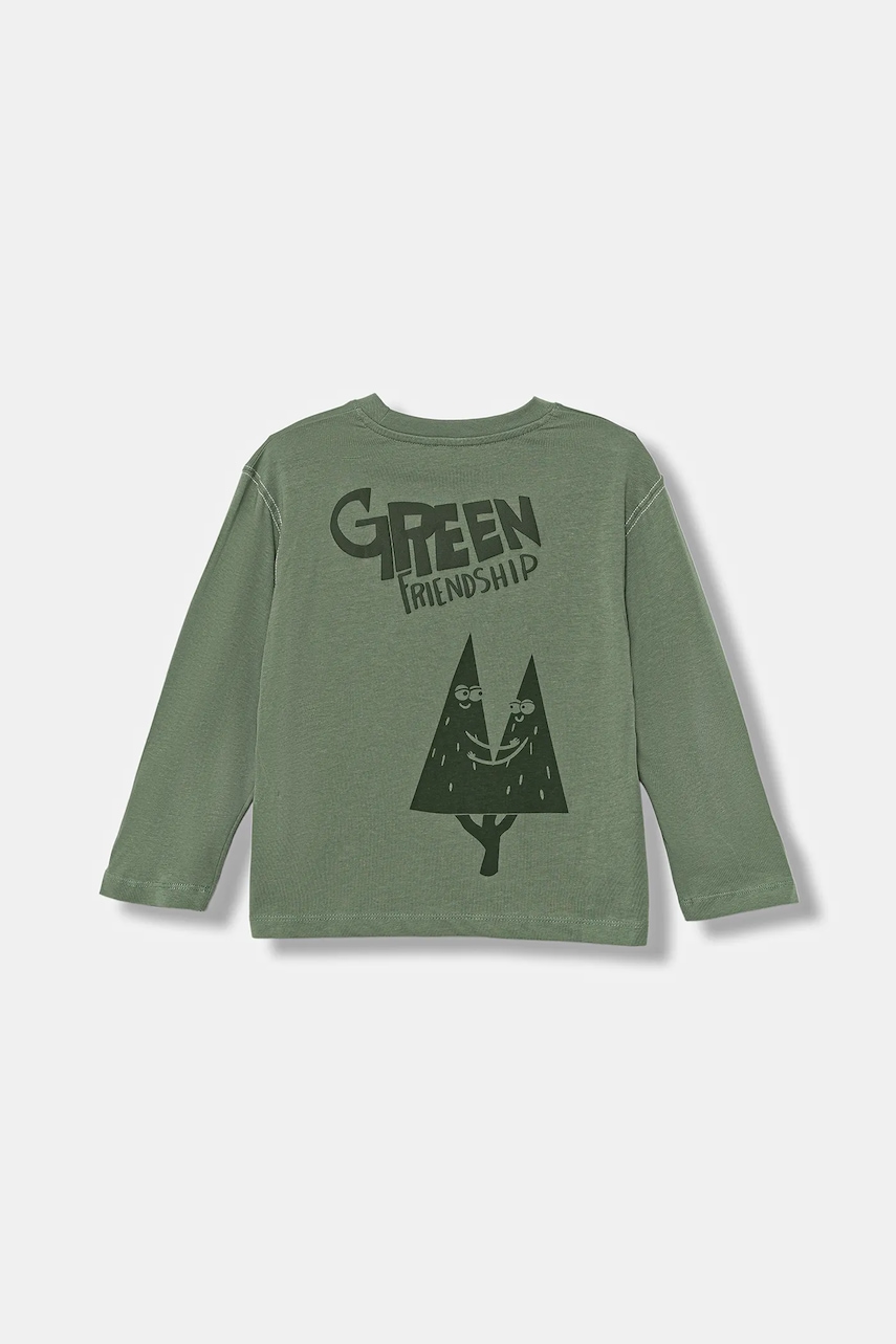United Colors of Benetton longsleeve din bumbac pentru copii culoarea verde, uni, 3I1XG10KR