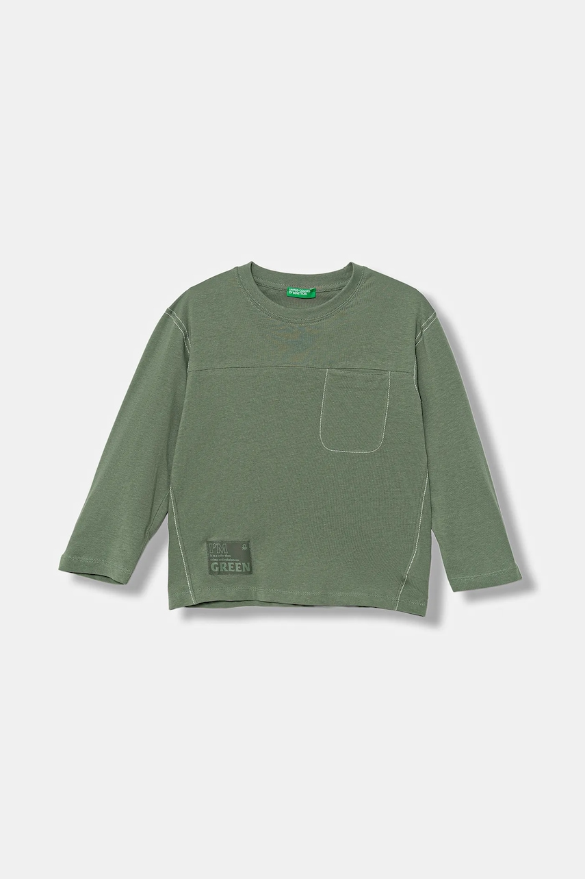 Хлопковый детский лонгслив United Colors of Benetton цвет зелёный однотонный 3I1XG10KR Хлопковый детский лонгслив United Colors of Benetton цвет зелёный однотонный 3I1XG10KR