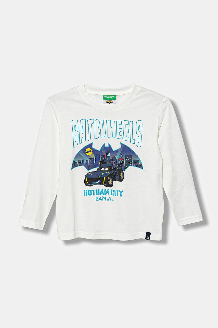 United Colors of Benetton longsleeve din bumbac pentru copii culoarea alb, cu imprimeu, 35RYG10KE