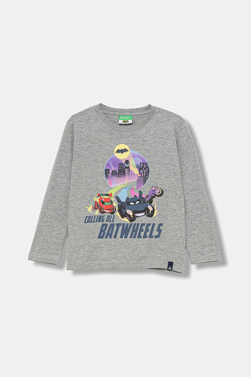 United Colors of Benetton longsleeve din bumbac pentru copii culoarea gri, cu imprimeu, 35RYG10KE