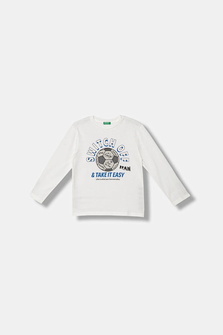 United Colors of Benetton longsleeve din bumbac pentru copii culoarea alb, cu imprimeu, 3I1XC10QR