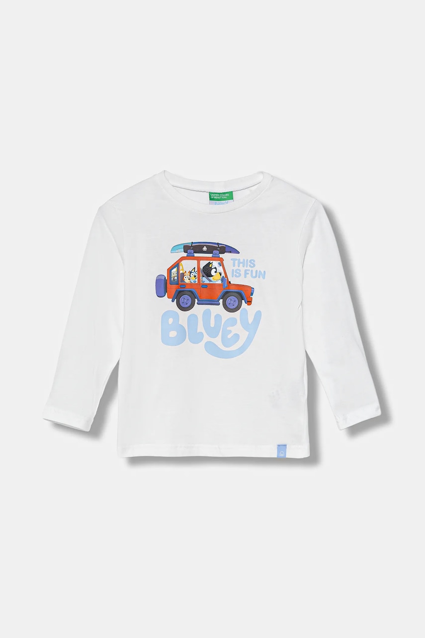 United Colors of Benetton longsleeve din bumbac pentru copii culoarea alb, cu imprimeu, 3I1XG10KH