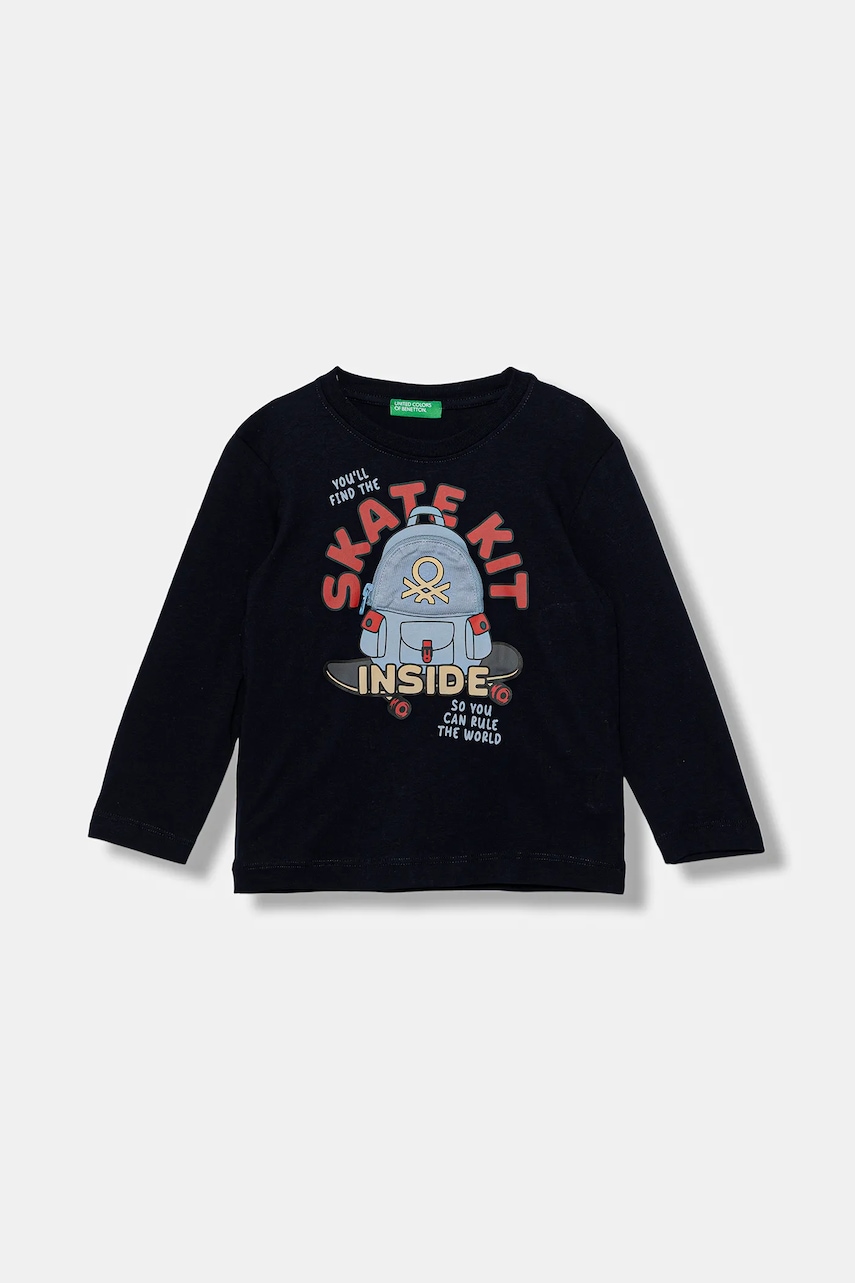 United Colors of Benetton longsleeve din bumbac pentru copii culoarea bleumarin, cu imprimeu, 3I1XG10KQ