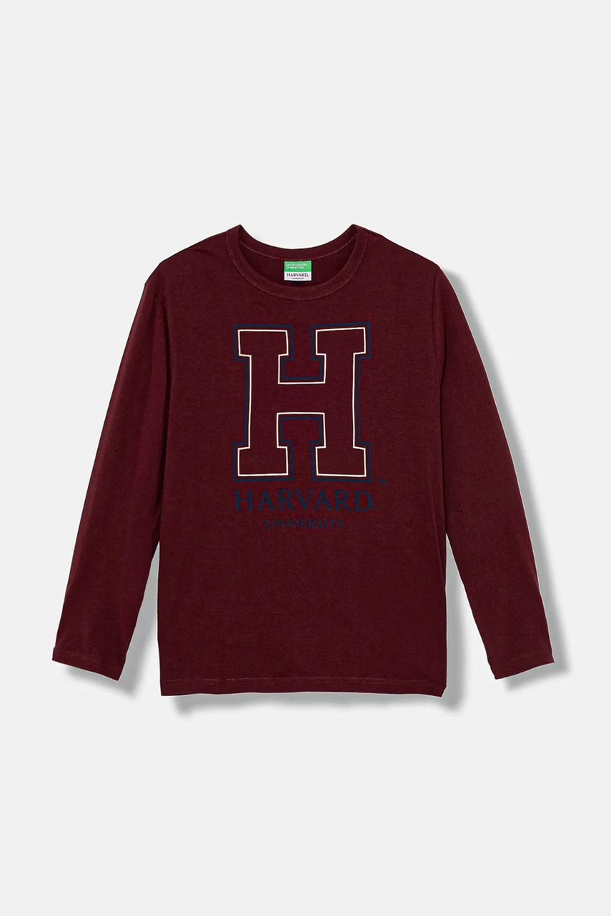 United Colors of Benetton longsleeve din bumbac pentru copii culoarea bordo, cu imprimeu, 3IVWC10PW