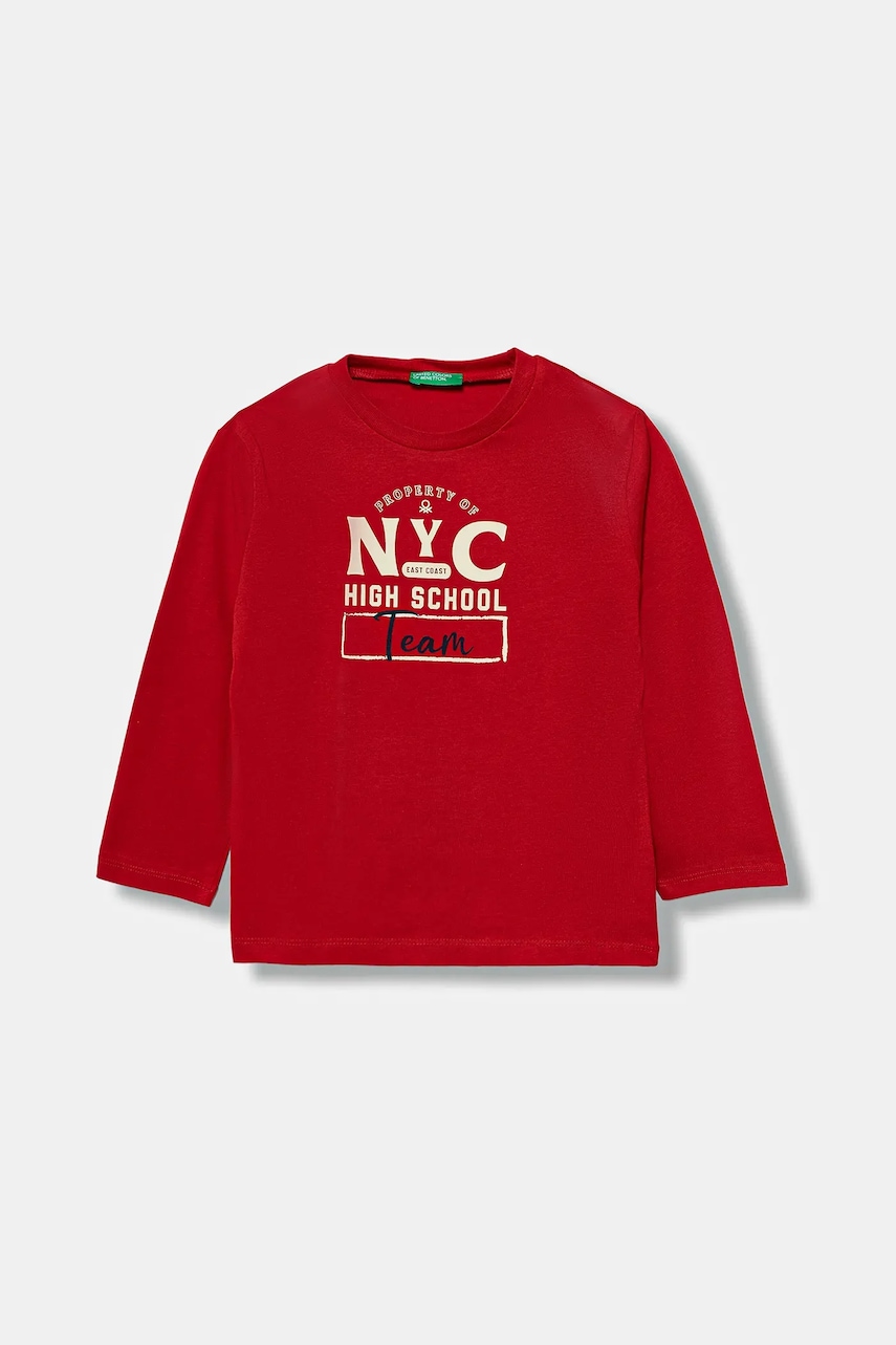 United Colors of Benetton longsleeve din bumbac pentru copii culoarea roșu, cu imprimeu, 3JERG10K5