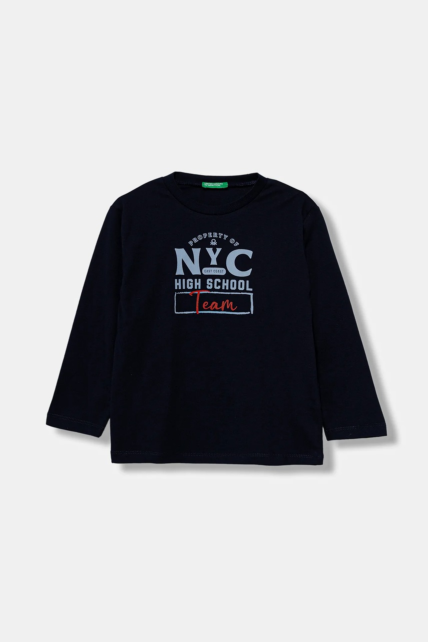 United Colors of Benetton longsleeve din bumbac pentru copii culoarea bleumarin, cu imprimeu, 3JERG10K5