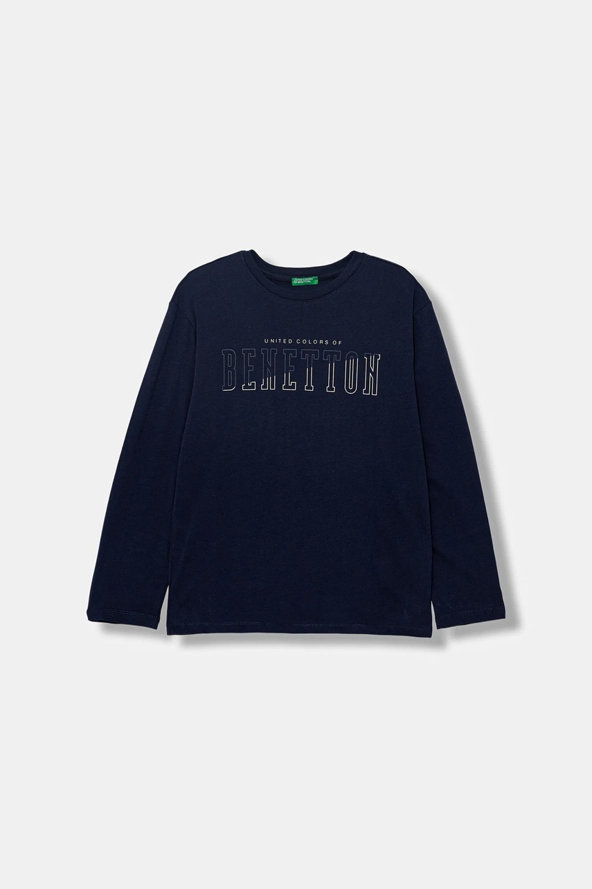 United Colors of Benetton longsleeve din bumbac pentru copii culoarea bleumarin, cu imprimeu, 3ATNC10QU