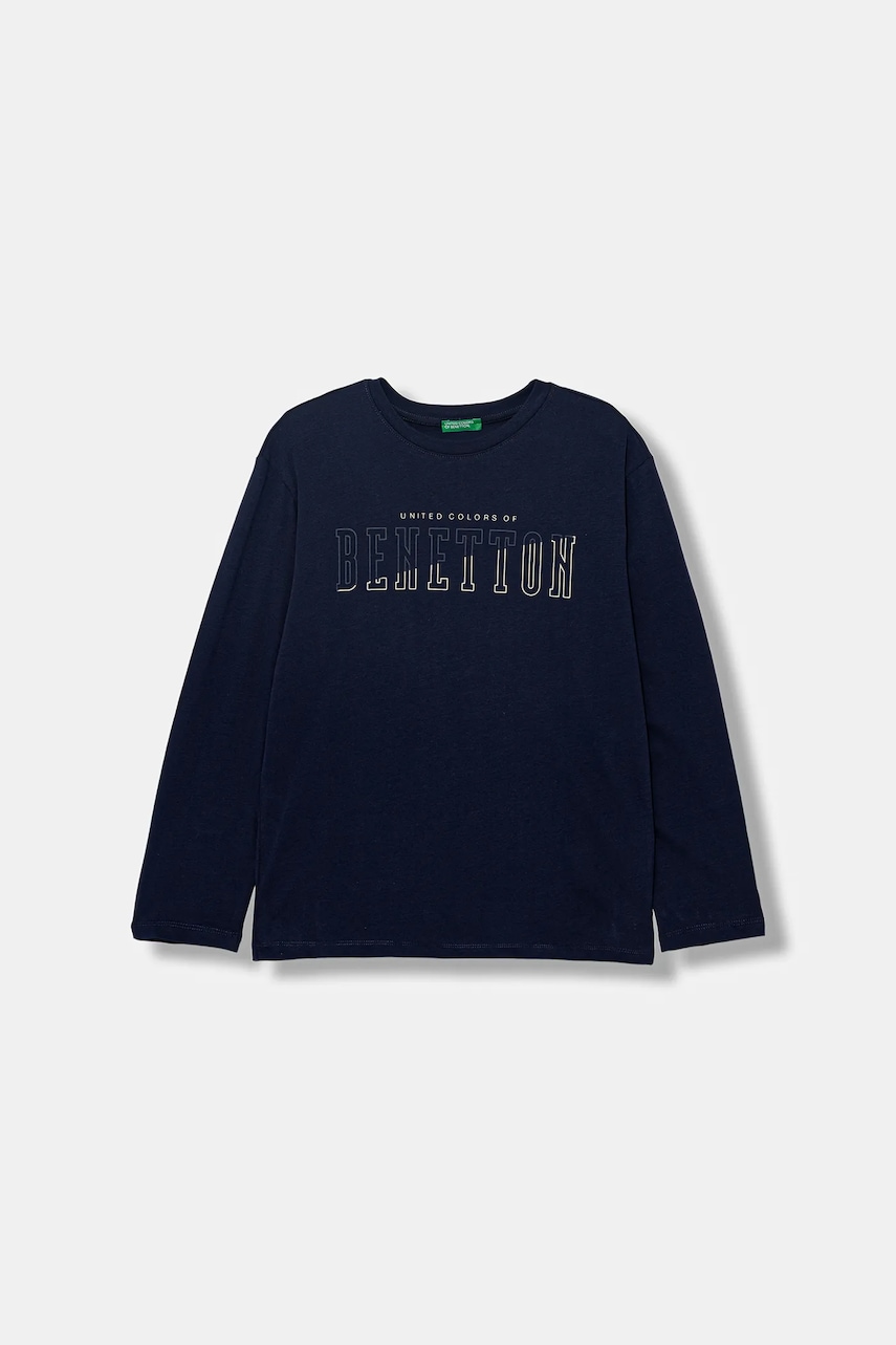 United Colors of Benetton longsleeve din bumbac pentru copii culoarea bleumarin, cu imprimeu, 3ATNC10QU