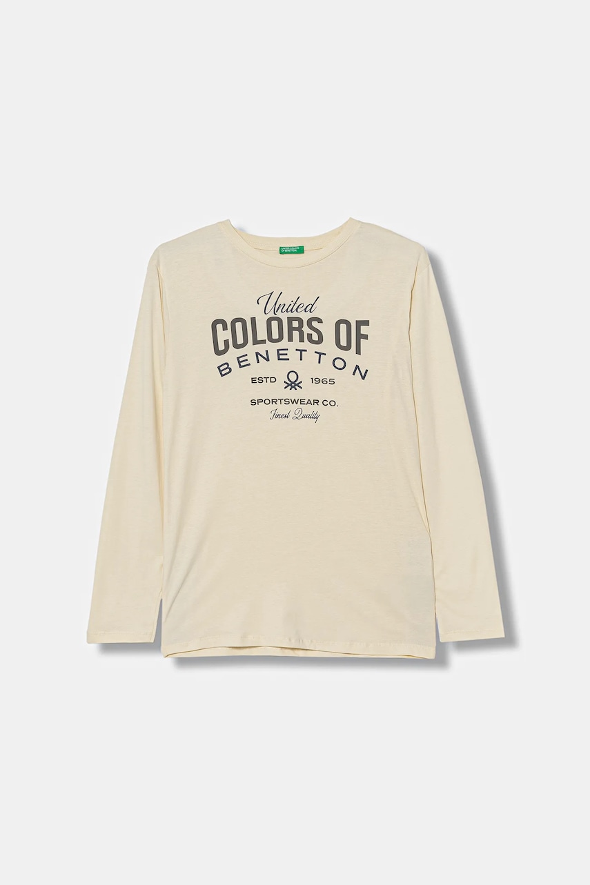 United Colors of Benetton longsleeve din bumbac pentru copii culoarea bej, cu imprimeu, 3ATNC10QU