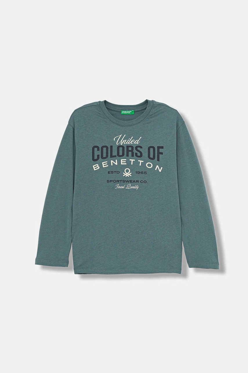United Colors of Benetton longsleeve din bumbac pentru copii culoarea verde, cu imprimeu, 3ATNC10QU