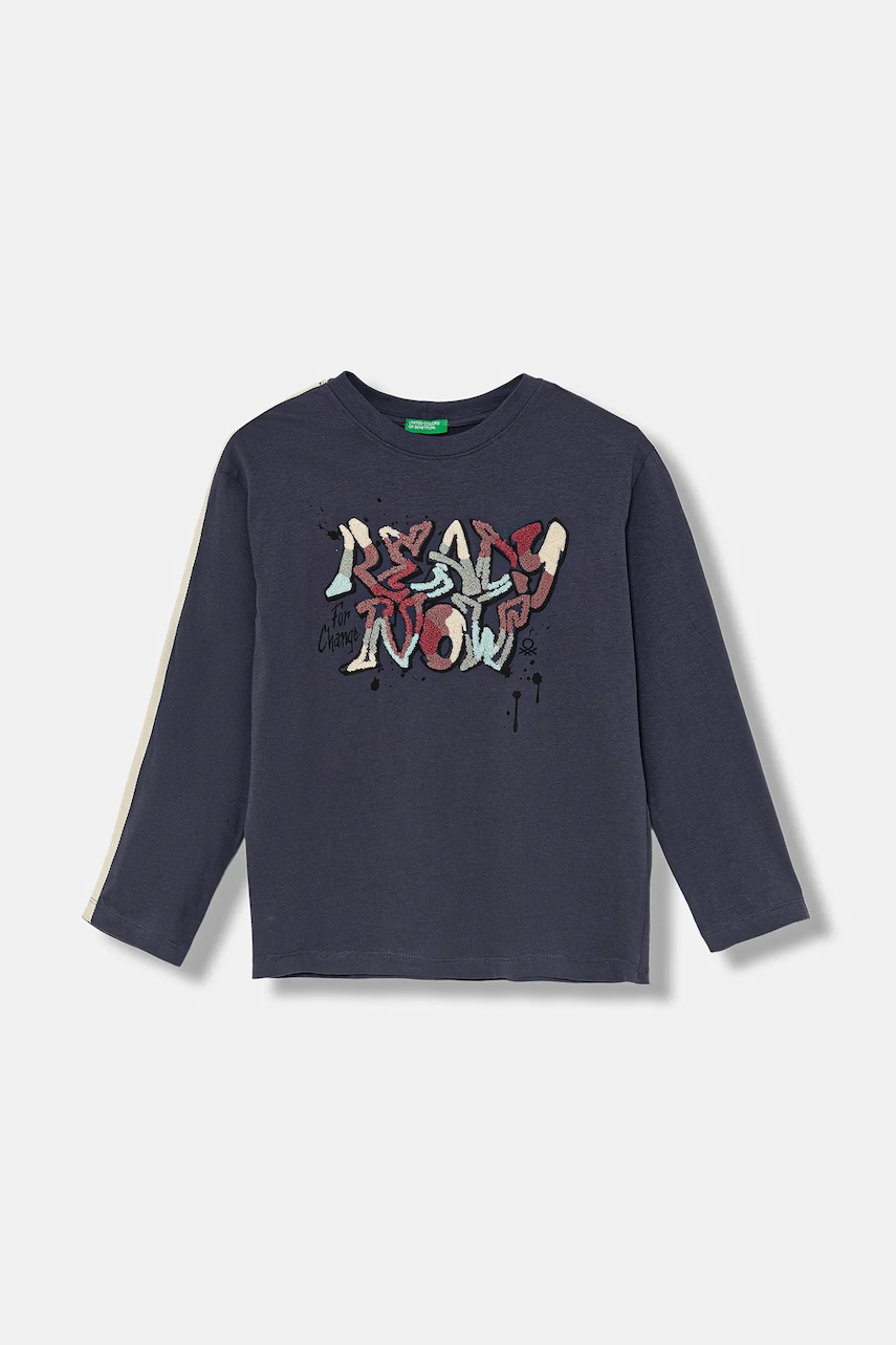United Colors of Benetton longsleeve din bumbac pentru copii culoarea bleumarin, cu imprimeu, 3ATNC10R7
