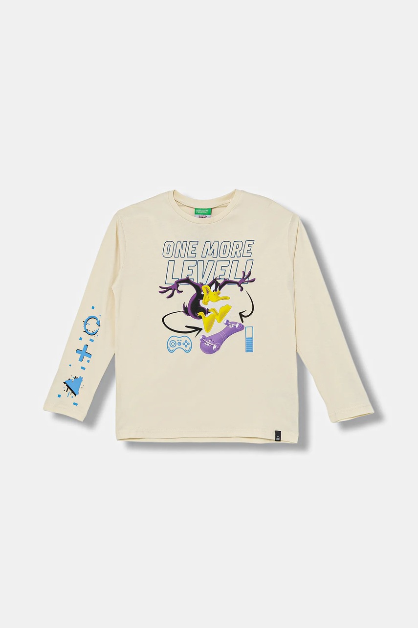 United Colors of Benetton longsleeve din bumbac pentru copii culoarea bej, cu imprimeu, 3ATNC10RL