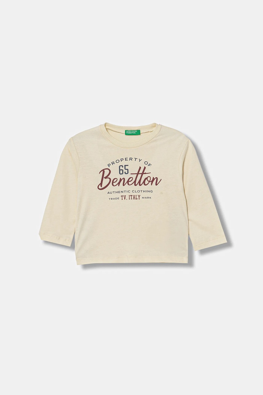United Colors of Benetton longsleeve din bumbac pentru copii culoarea bej, cu imprimeu, 3ATNG10KT