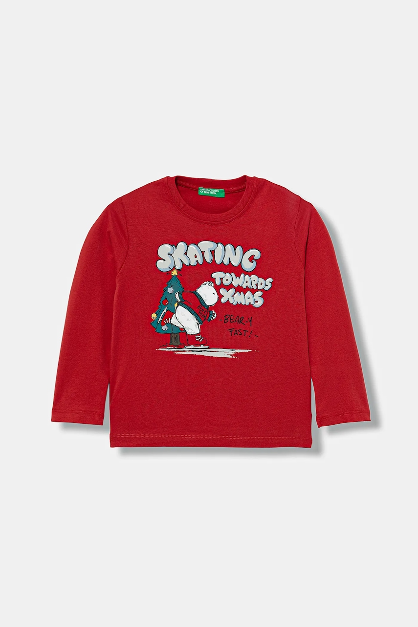United Colors of Benetton longsleeve din bumbac pentru copii culoarea roșu, cu imprimeu, 3ATNG10KU