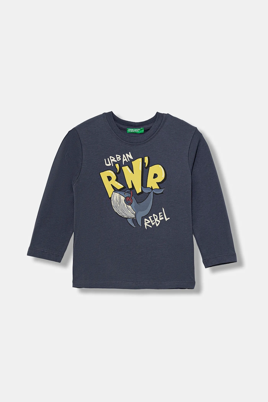 United Colors of Benetton longsleeve din bumbac pentru copii culoarea bleumarin, cu imprimeu, 3ATNG10KU