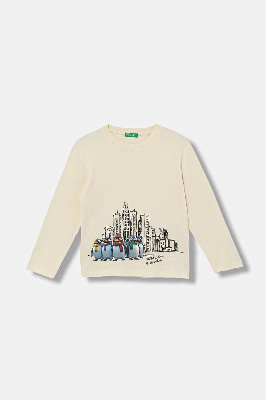 United Colors of Benetton longsleeve din bumbac pentru copii culoarea bej, cu imprimeu, 3ATNG10KV