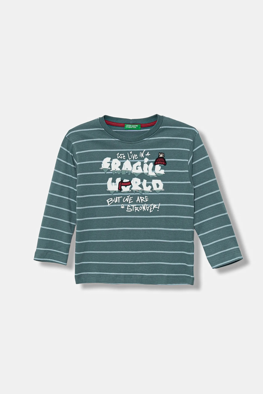 United Colors of Benetton longsleeve din bumbac pentru copii culoarea verde, cu imprimeu, 3XVJG10KW