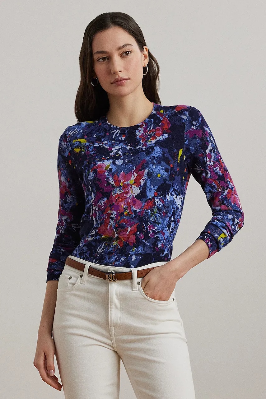 Levně Bavlněné tričko s dlouhým rukávem Lauren Ralph Lauren modrá barva, 200971173