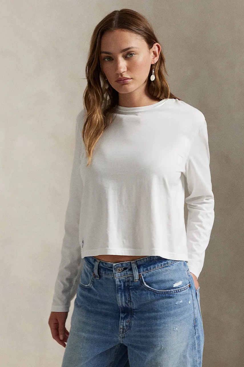 Levně Tričko s dlouhým rukávem Polo Ralph Lauren bílá barva, 211967103