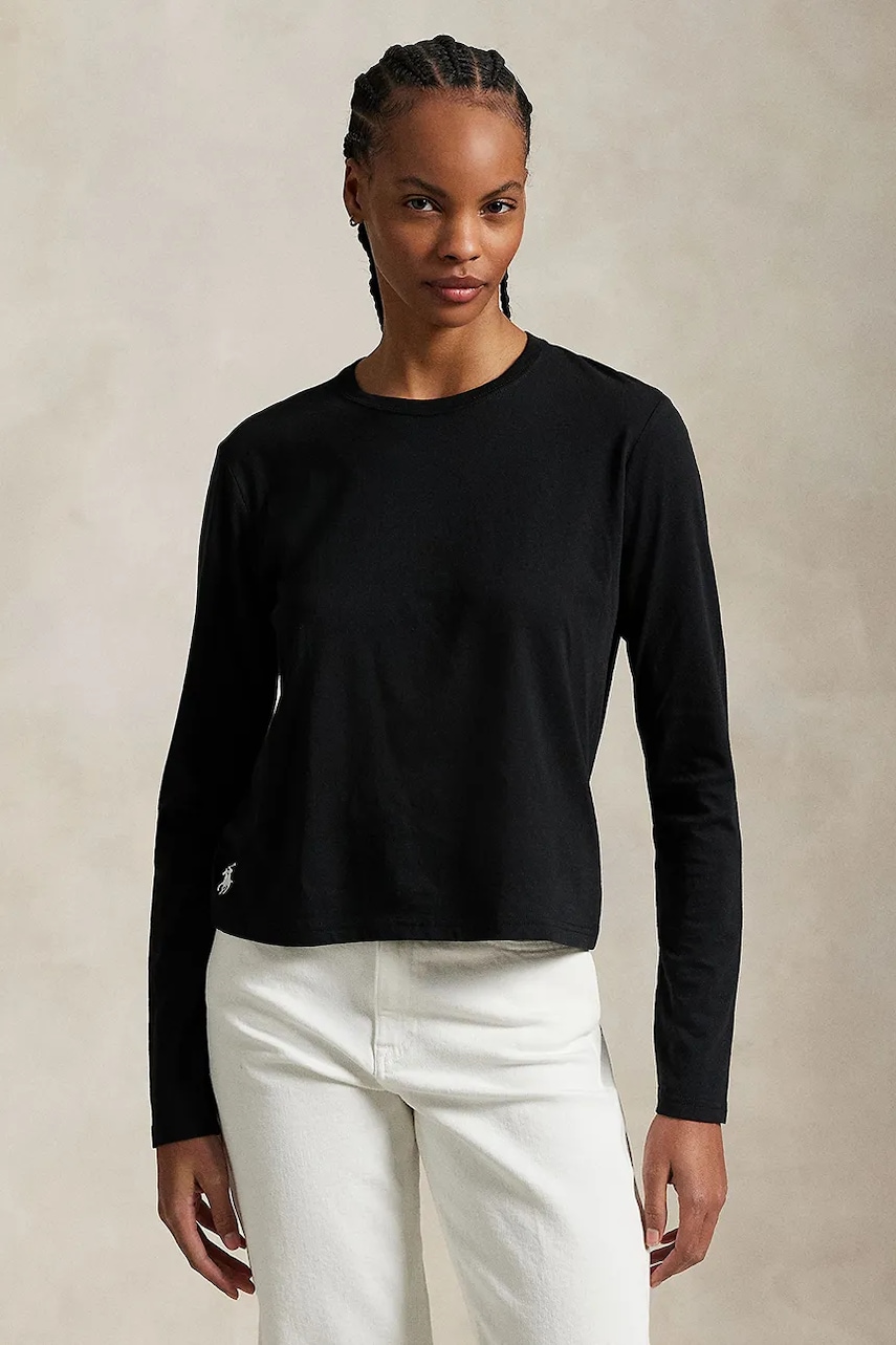 Levně Tričko s dlouhým rukávem Polo Ralph Lauren černá barva, 211967103