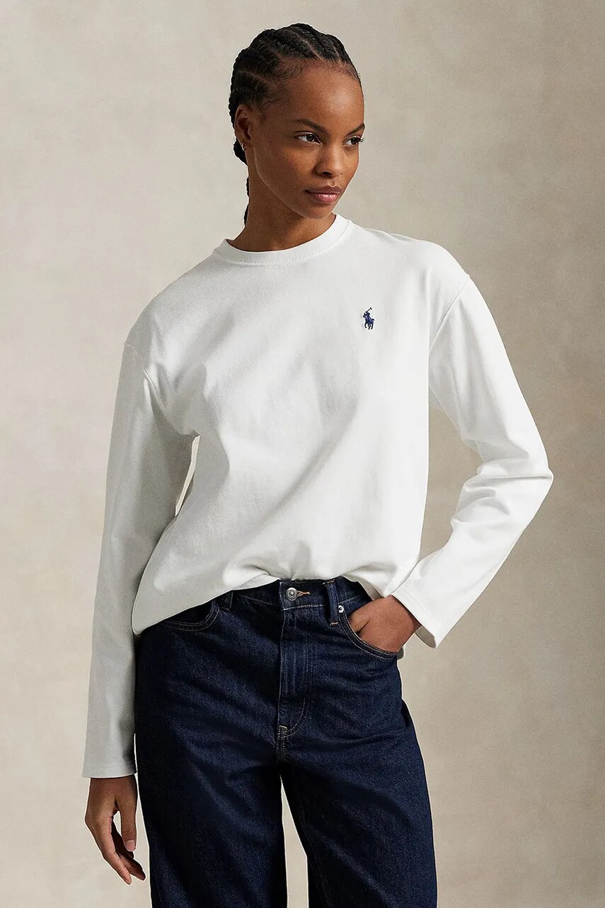 Levně Bavlněné tričko s dlouhým rukávem Polo Ralph Lauren bílá barva, 211967105