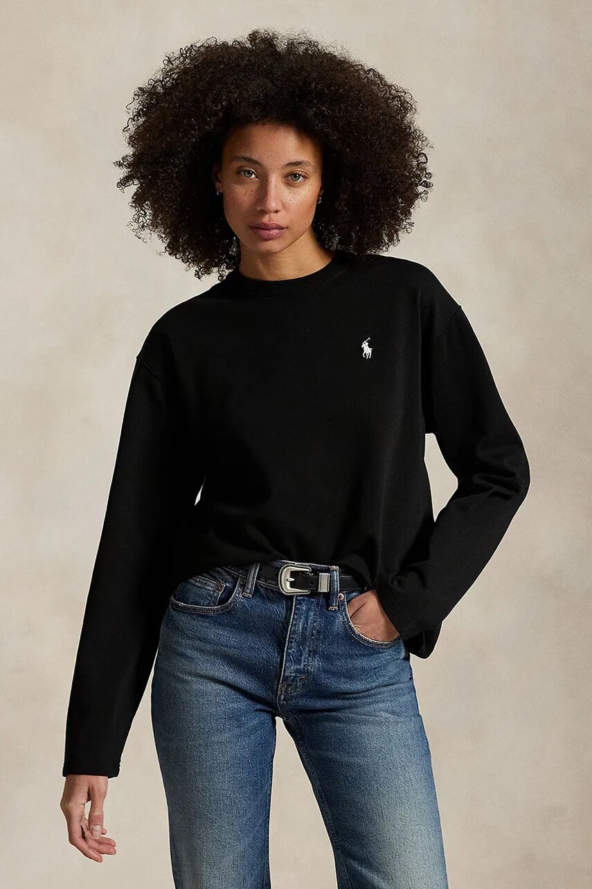 Levně Bavlněné tričko s dlouhým rukávem Polo Ralph Lauren černá barva, 211967105