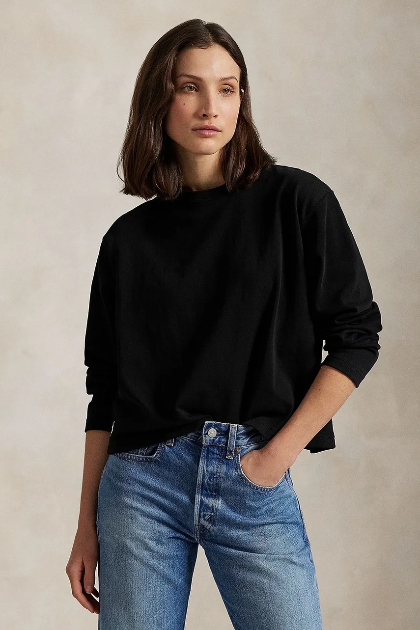 Levně Bavlněné tričko s dlouhým rukávem Polo Ralph Lauren černá barva, 211967107