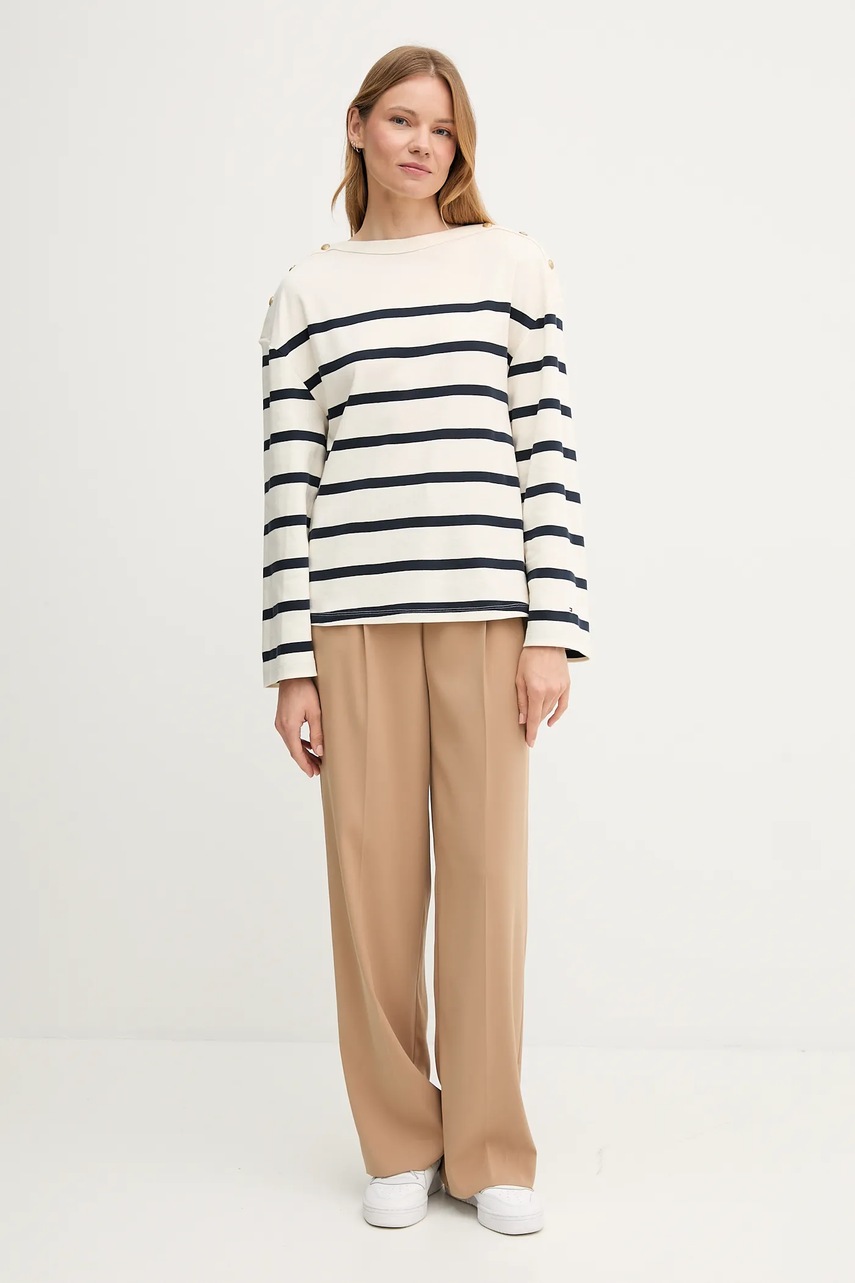 Хлопковый лонгслив Tommy Hilfiger цвет бежевый WW0WW45760