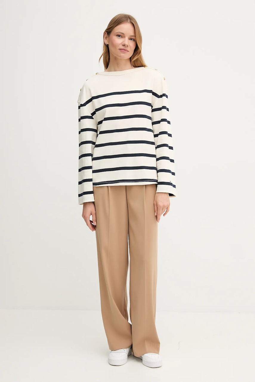 Хлопковый лонгслив Tommy Hilfiger цвет бежевый WW0WW45760 Хлопковый лонгслив Tommy Hilfiger цвет бежевый WW0WW45760