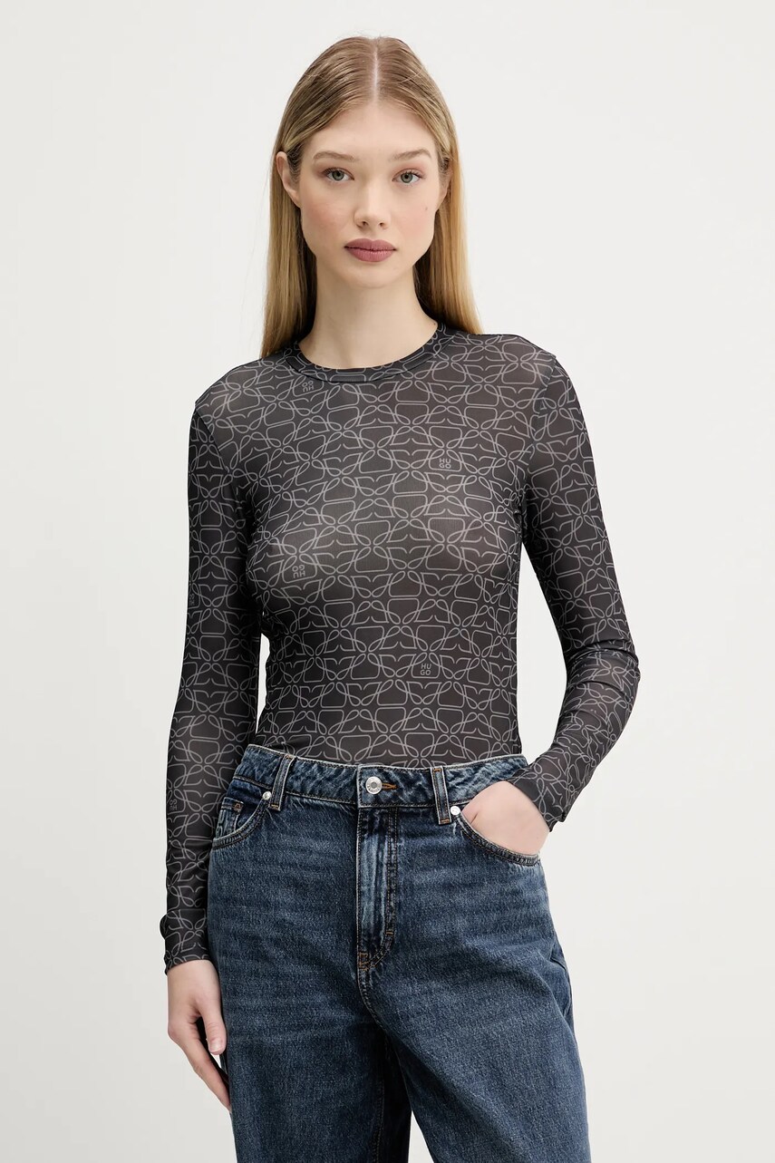 HUGO longsleeve culoarea gri, 50542422