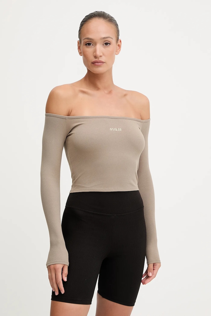 

Блуза с дълги ръкави Guess CARLA дамска в зелено V5YP07 K8RT2, Бежов