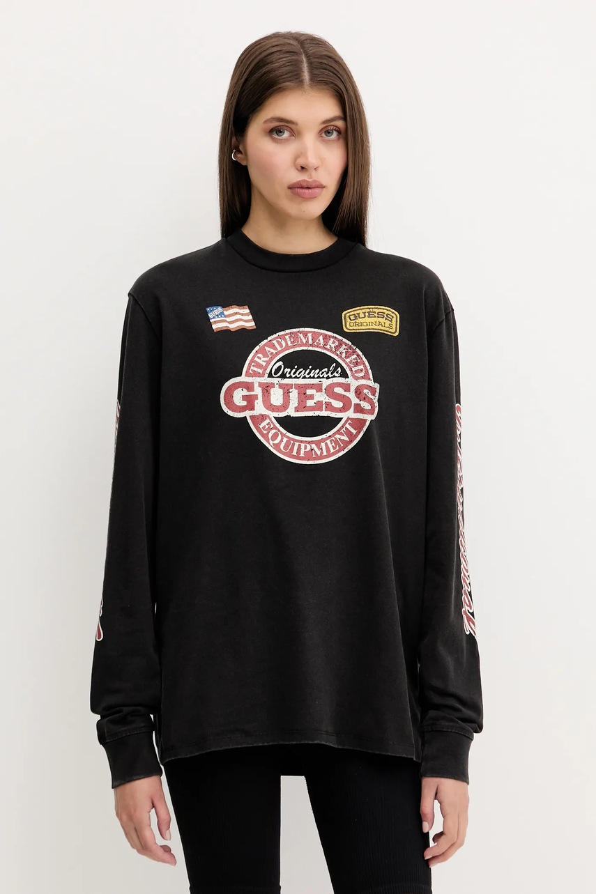 Levně Bavlněné tričko s dlouhým rukávem Guess Originals černá barva, M5YI56 K8FQ4