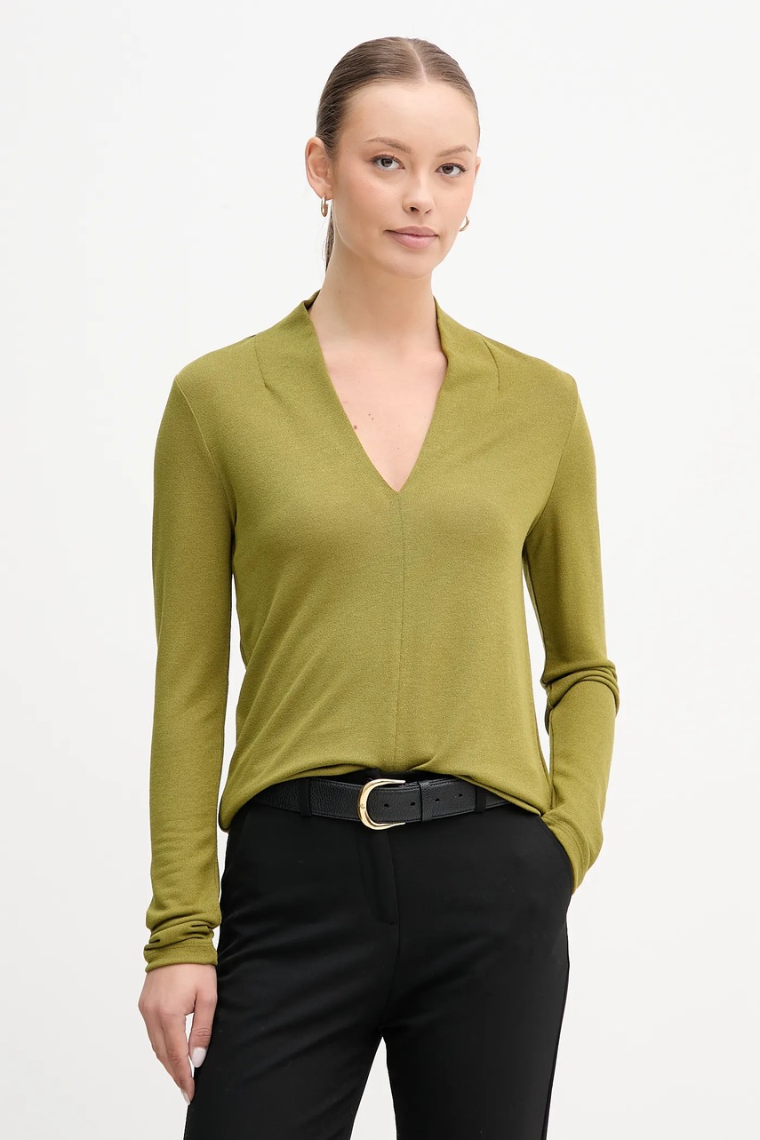 United Colors of Benetton bluză culoarea verde, uni, 31NLD401X