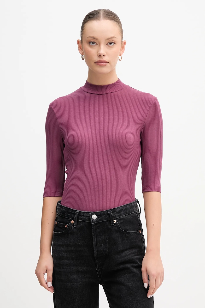 Levně Tričko United Colors of Benetton dámské, fialová barva, s pologolfem, 36K8D201B