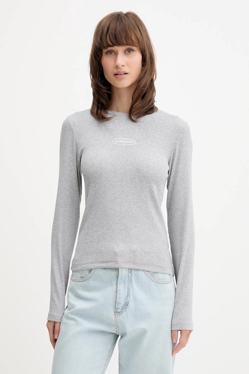 Levně Tričko s dlouhým rukávem Guess Jeans šedá barva, W5YP38 KA0H1