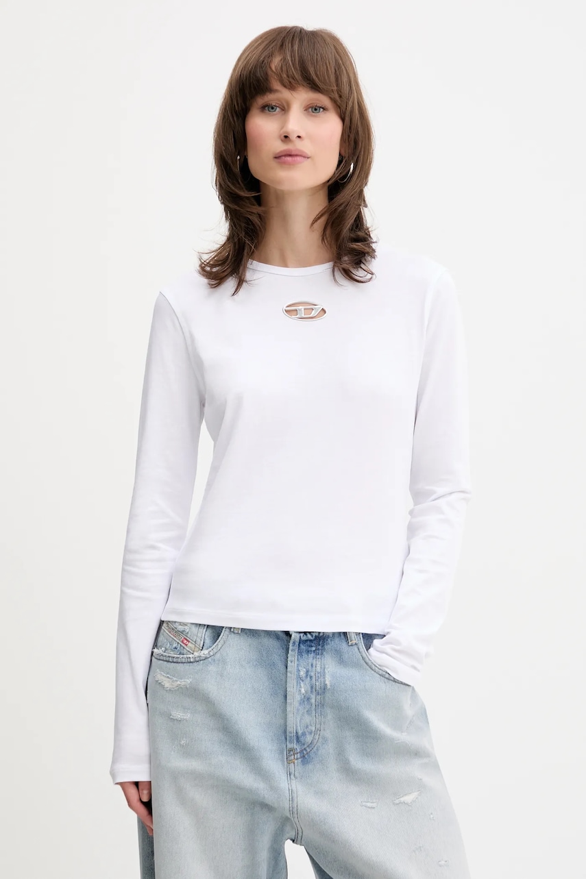 Diesel longsleeve din bumbac T-UNCUTIE-LONG-LS-OD culoarea alb, A19438.0CLBR