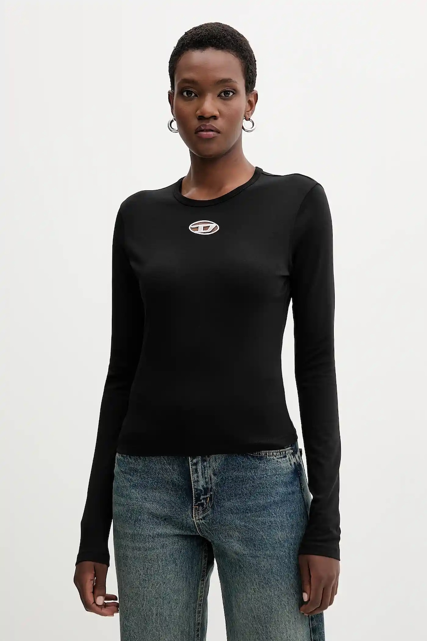 Diesel longsleeve din bumbac T-UNCUTIE-LONG-LS-OD culoarea negru, A19438.0CLBR